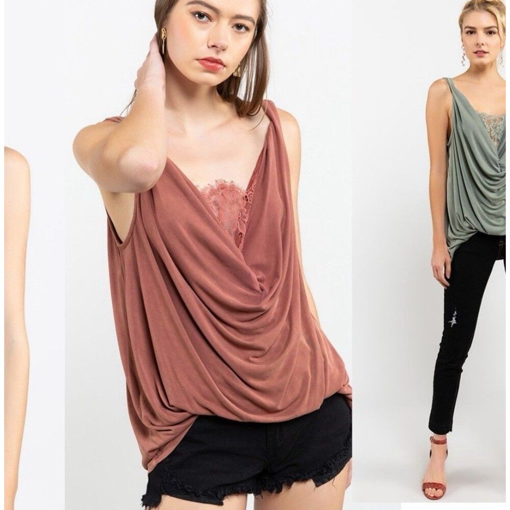 POL Twisted Lacy Summer Top In Mauve Size Medium